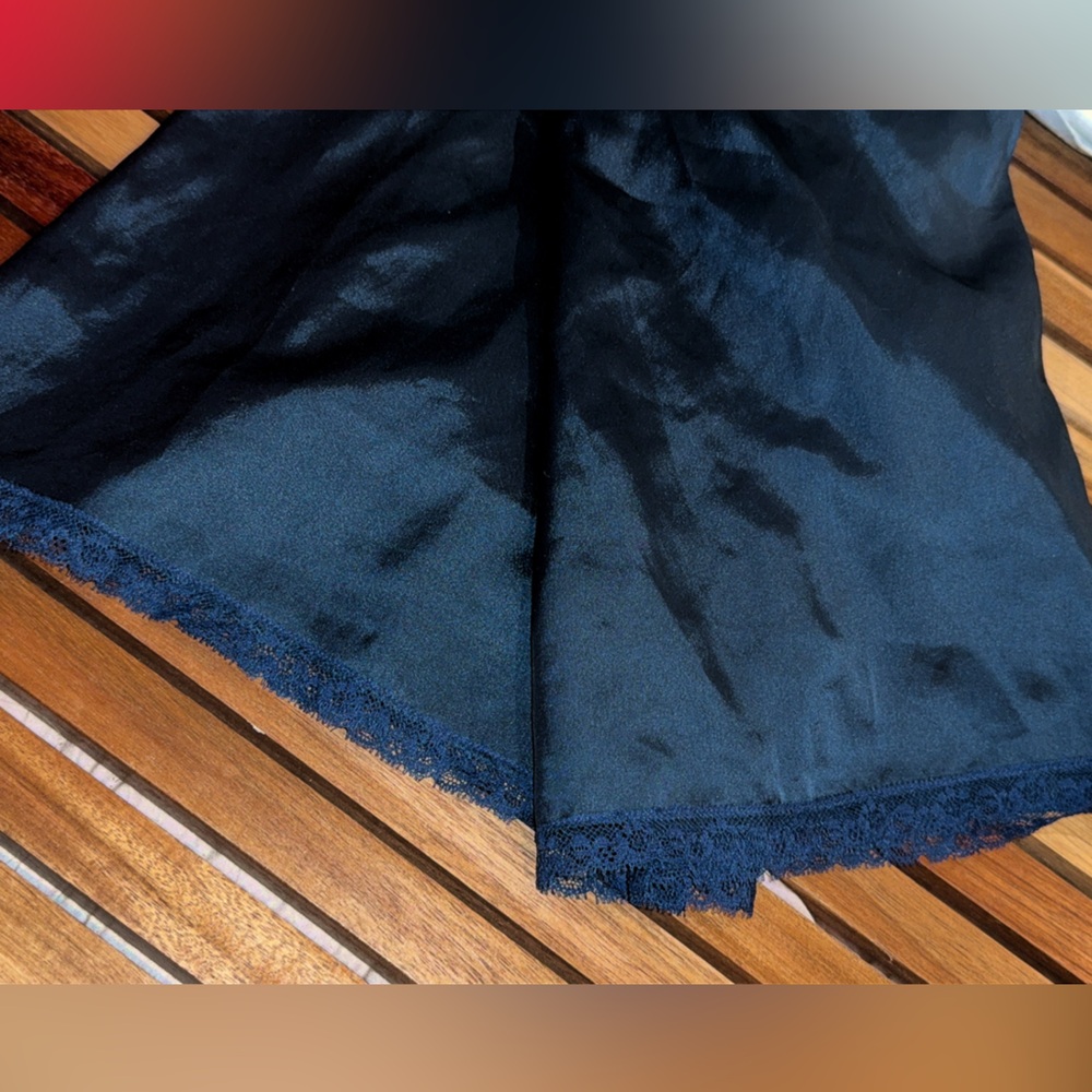 Christian Dior Lingerie 70’s 80's Sapphire Navy Lace Night Gown Slip Dress small - Picture 9 of 11